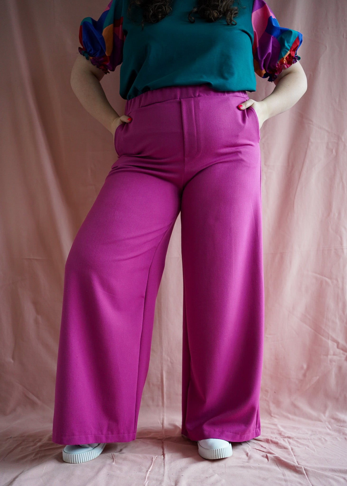 Sanne (pink) pull-on wide leg pantalon