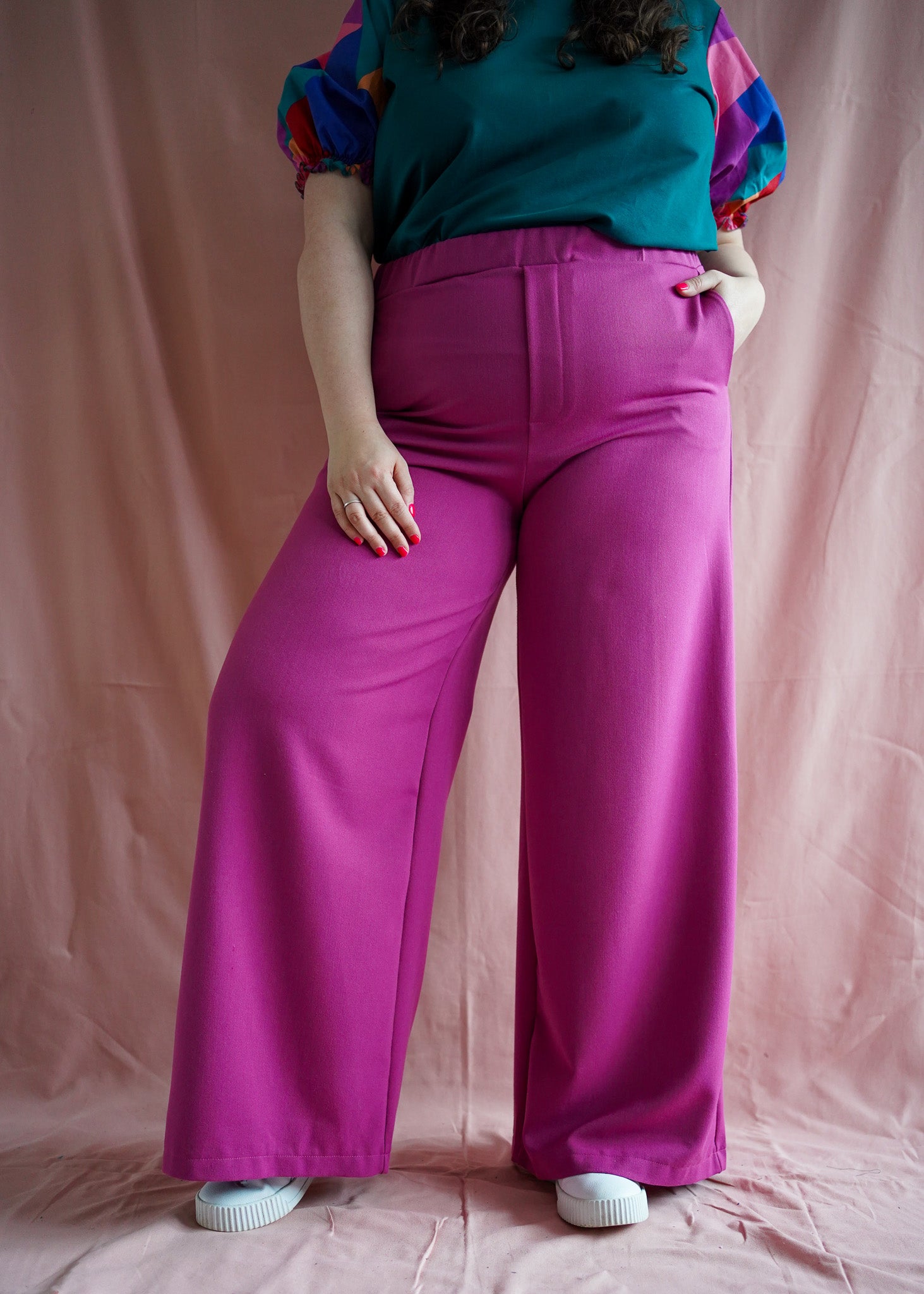 Sanne (pink) pull-on wide leg pantalon