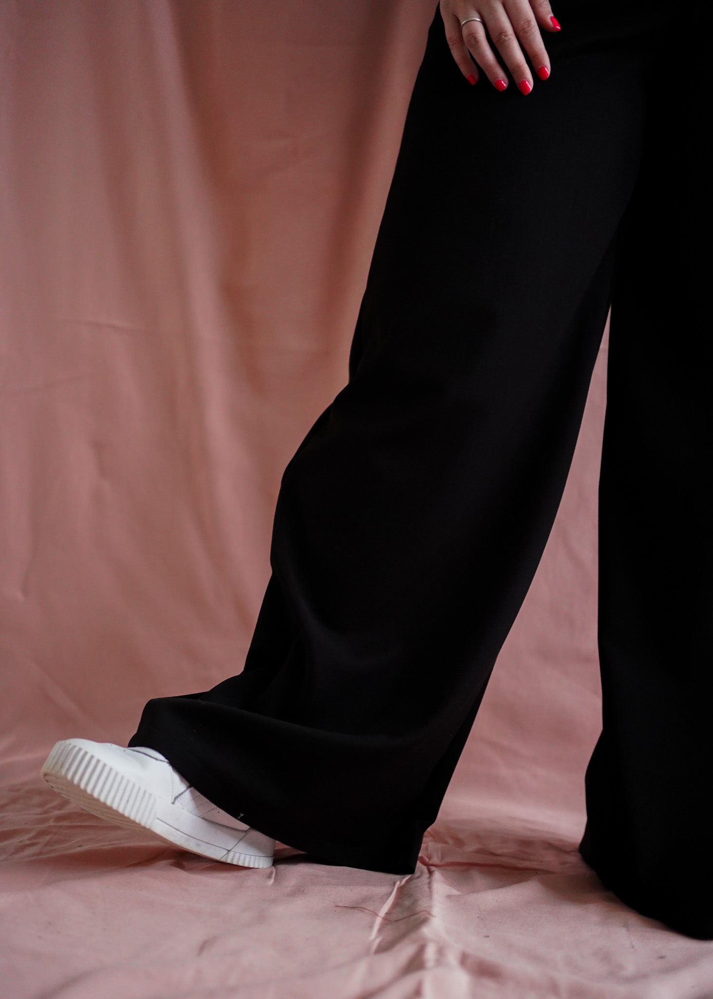 Sanne (zwart) pull-on wide leg pantalon