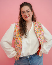 Gilet | Roze bloemenveld