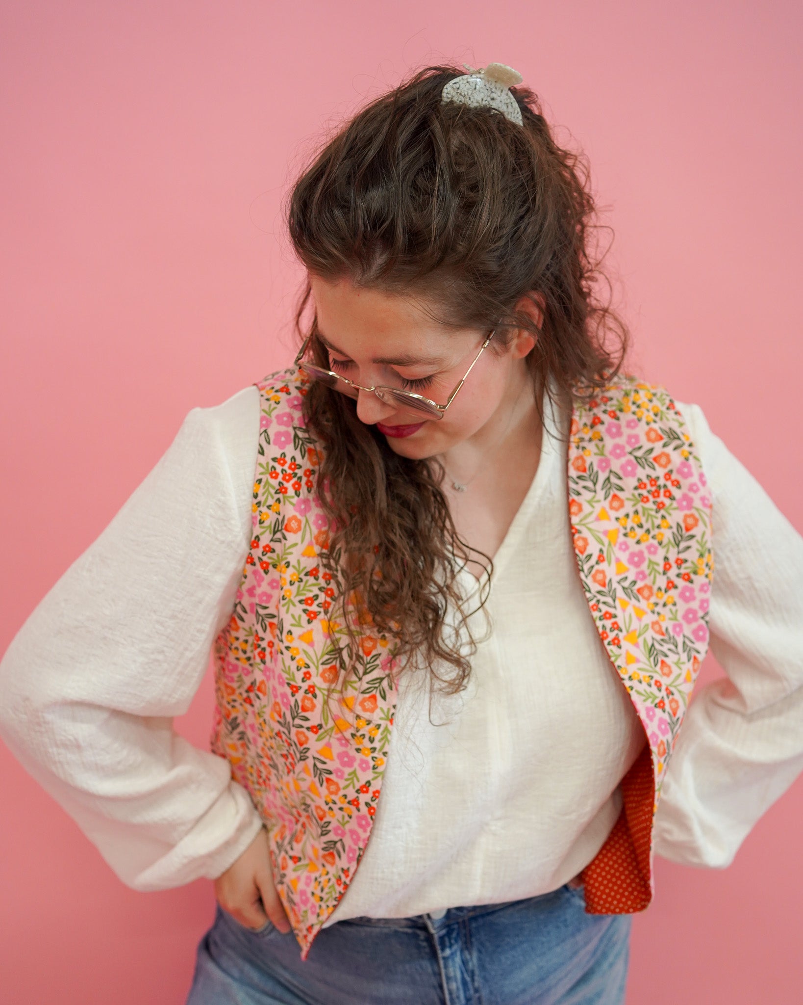 Gilet | Roze bloemenveld