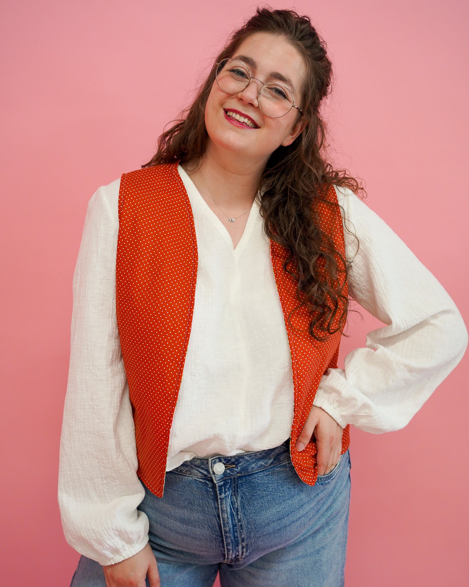Gilet | Roze bloemenveld