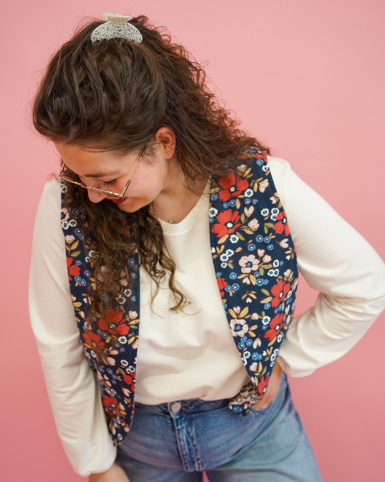 Gilet | Bloemen navy