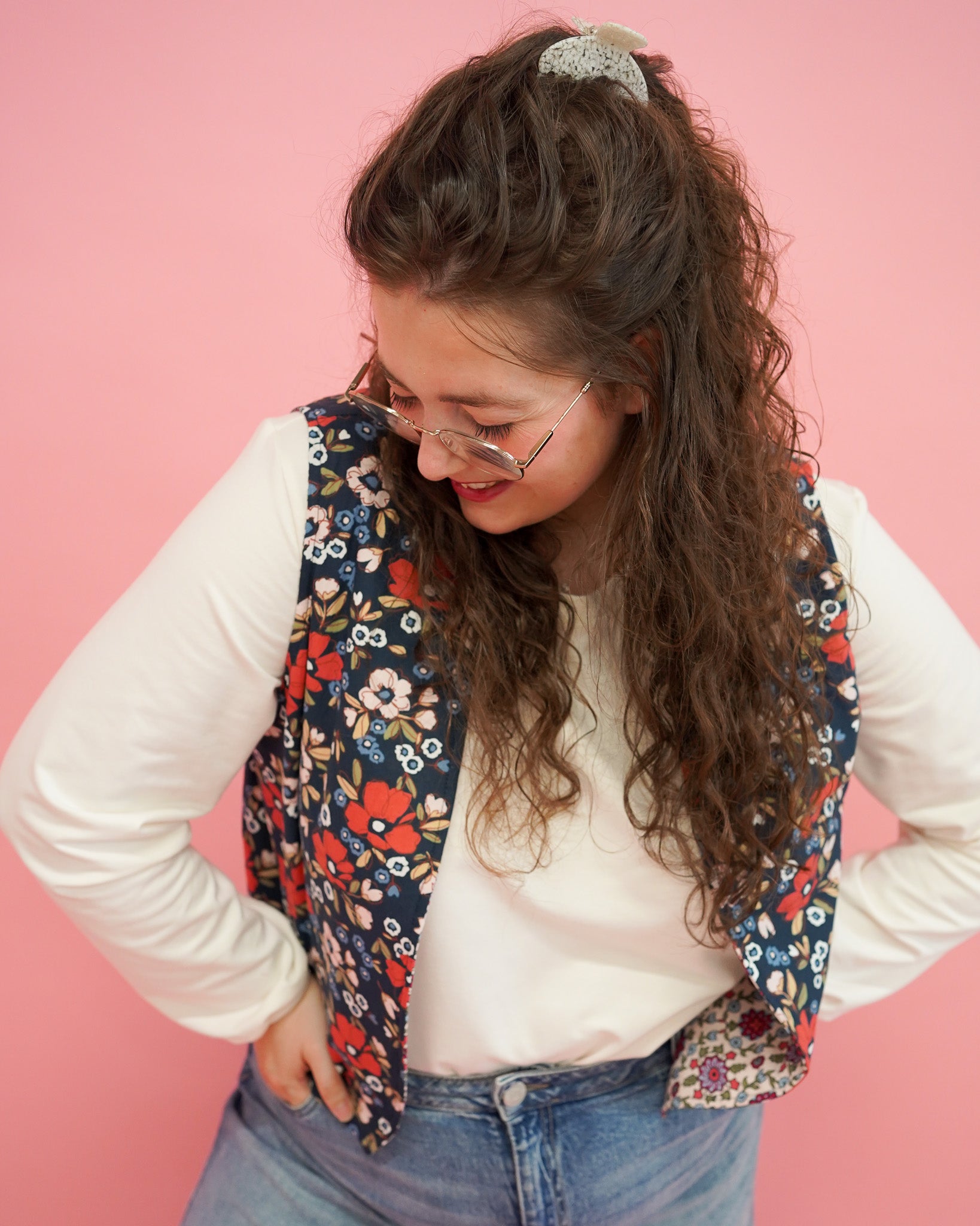 Gilet | Bloemen navy