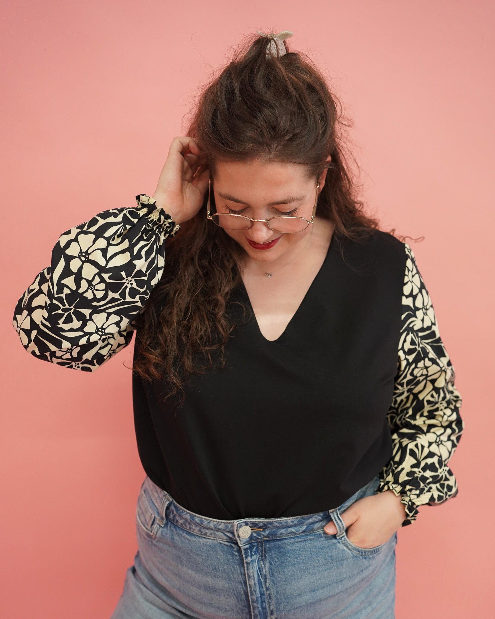 Top Vicky | Zwart bloemen