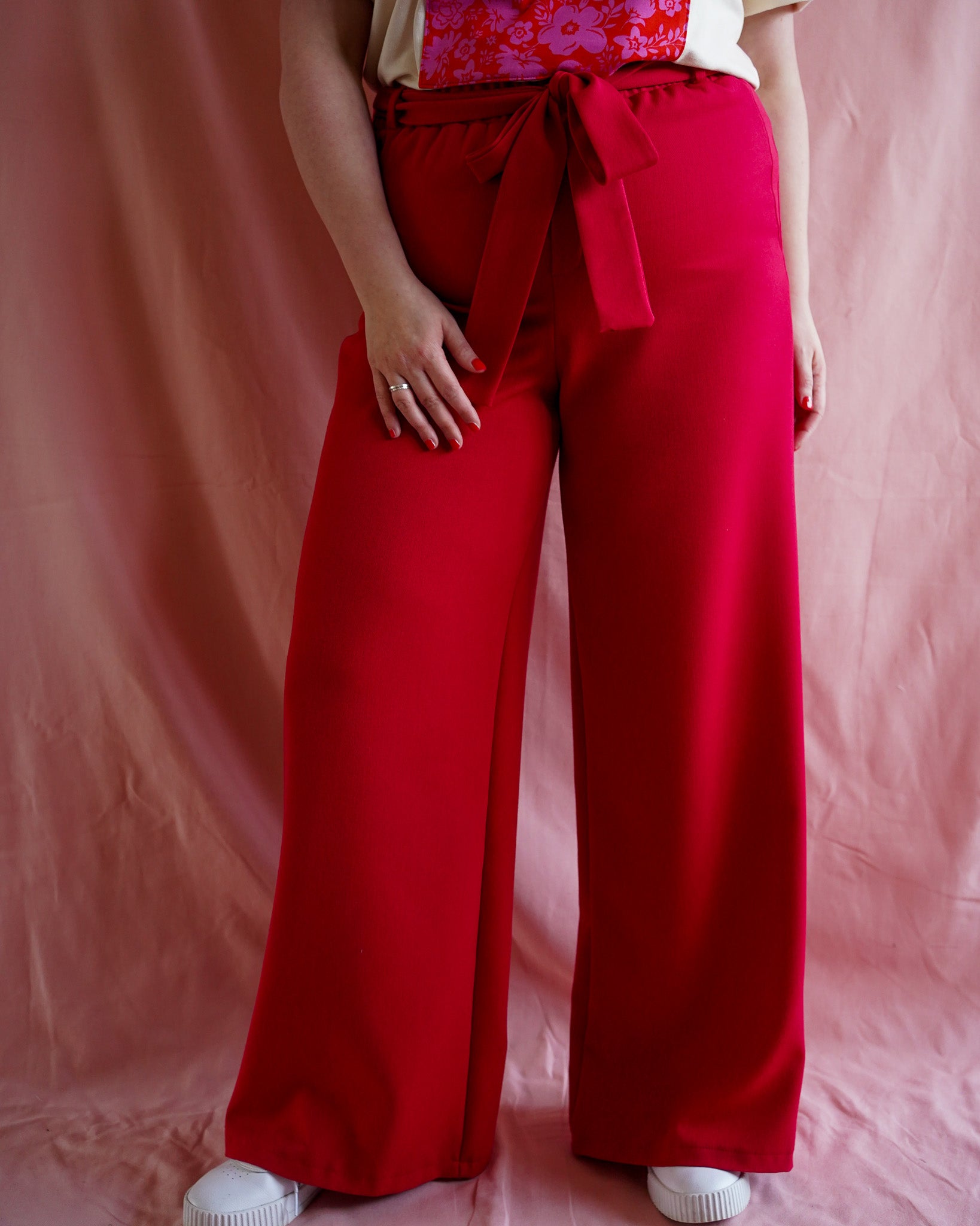 Sanne (red) pull-on wide leg pantalon