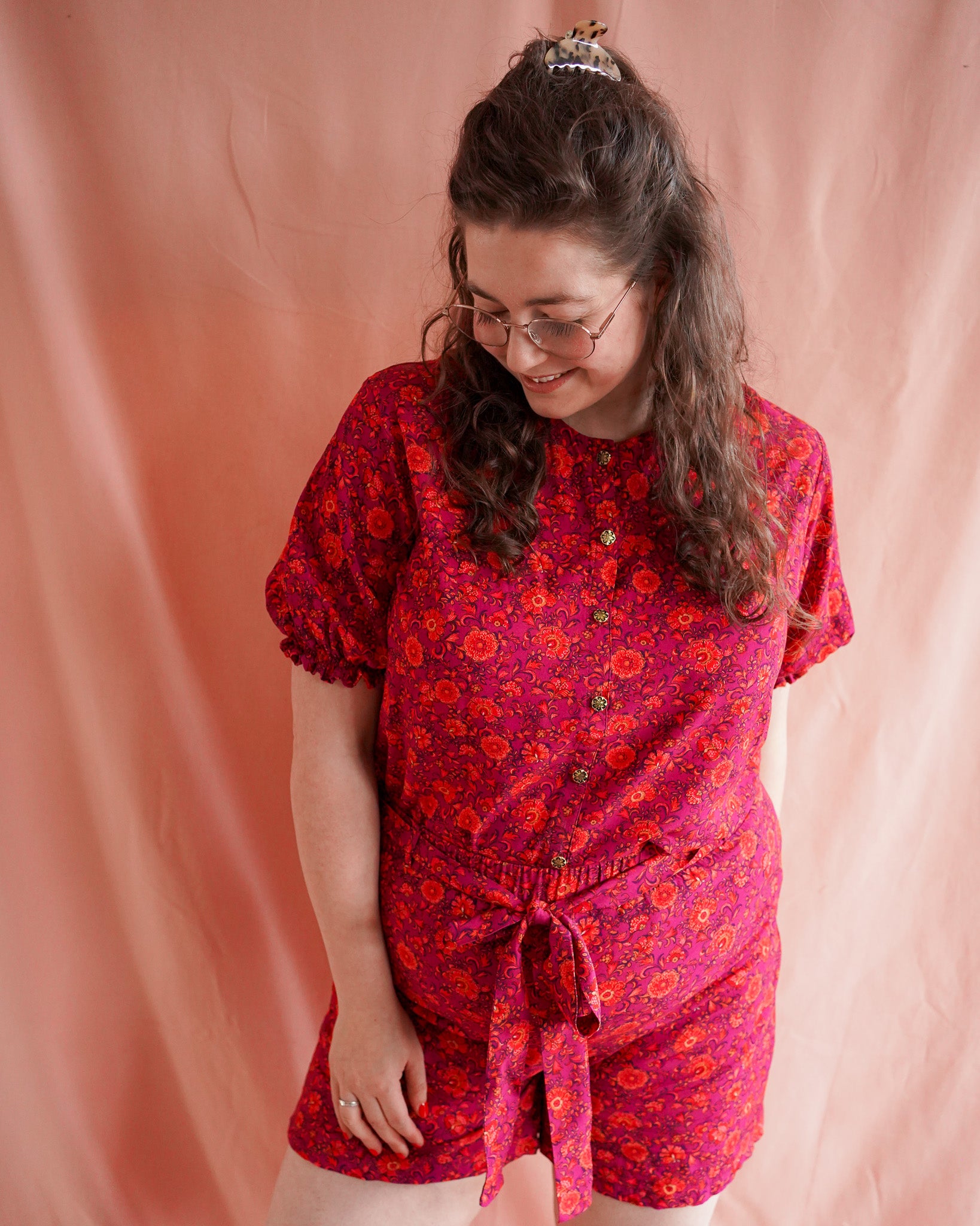 Kathy short | red/purple flowers