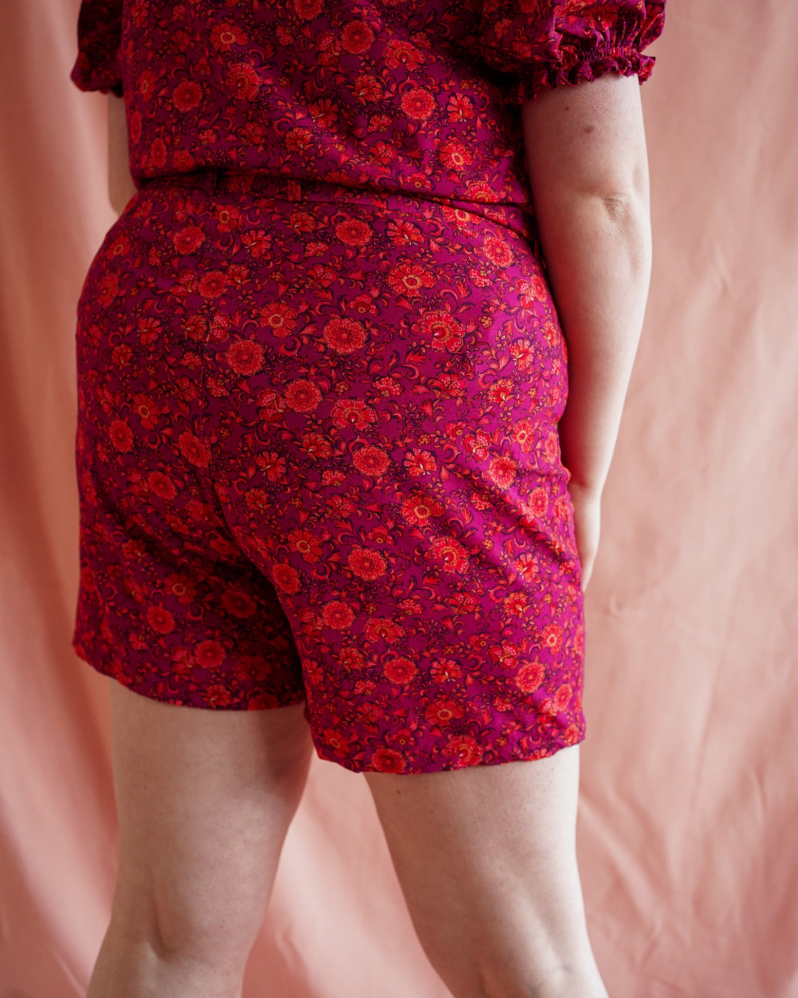 Kathy short | red/purple flowers