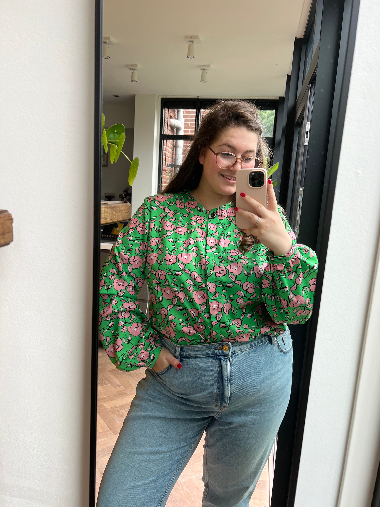 Rientje green/pink blouse