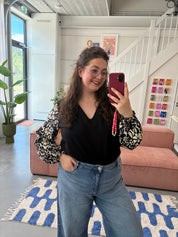 Top Vicky | Zwart bloemen