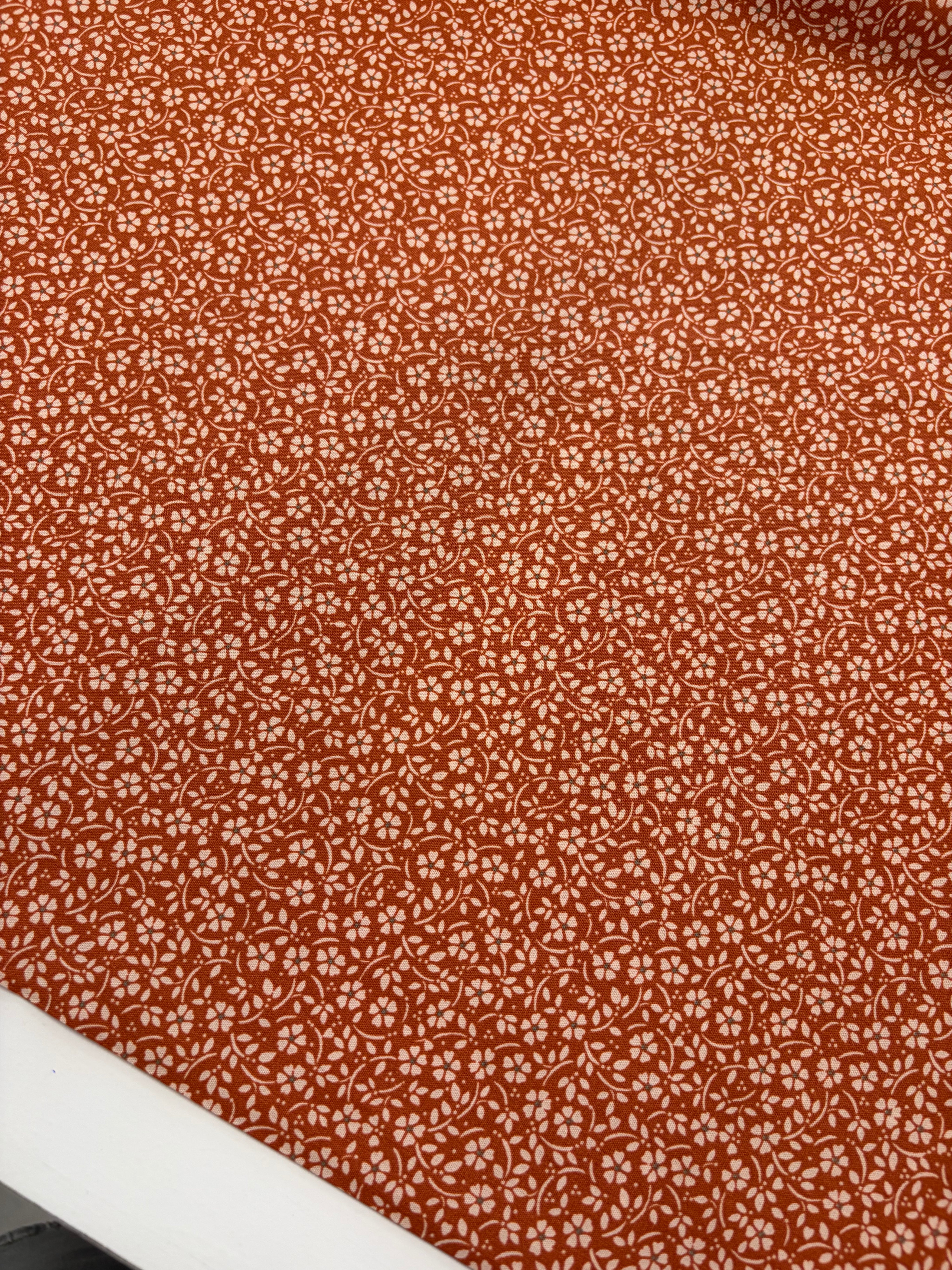 Coupon stof katoen brique bloemen - 1,5 m