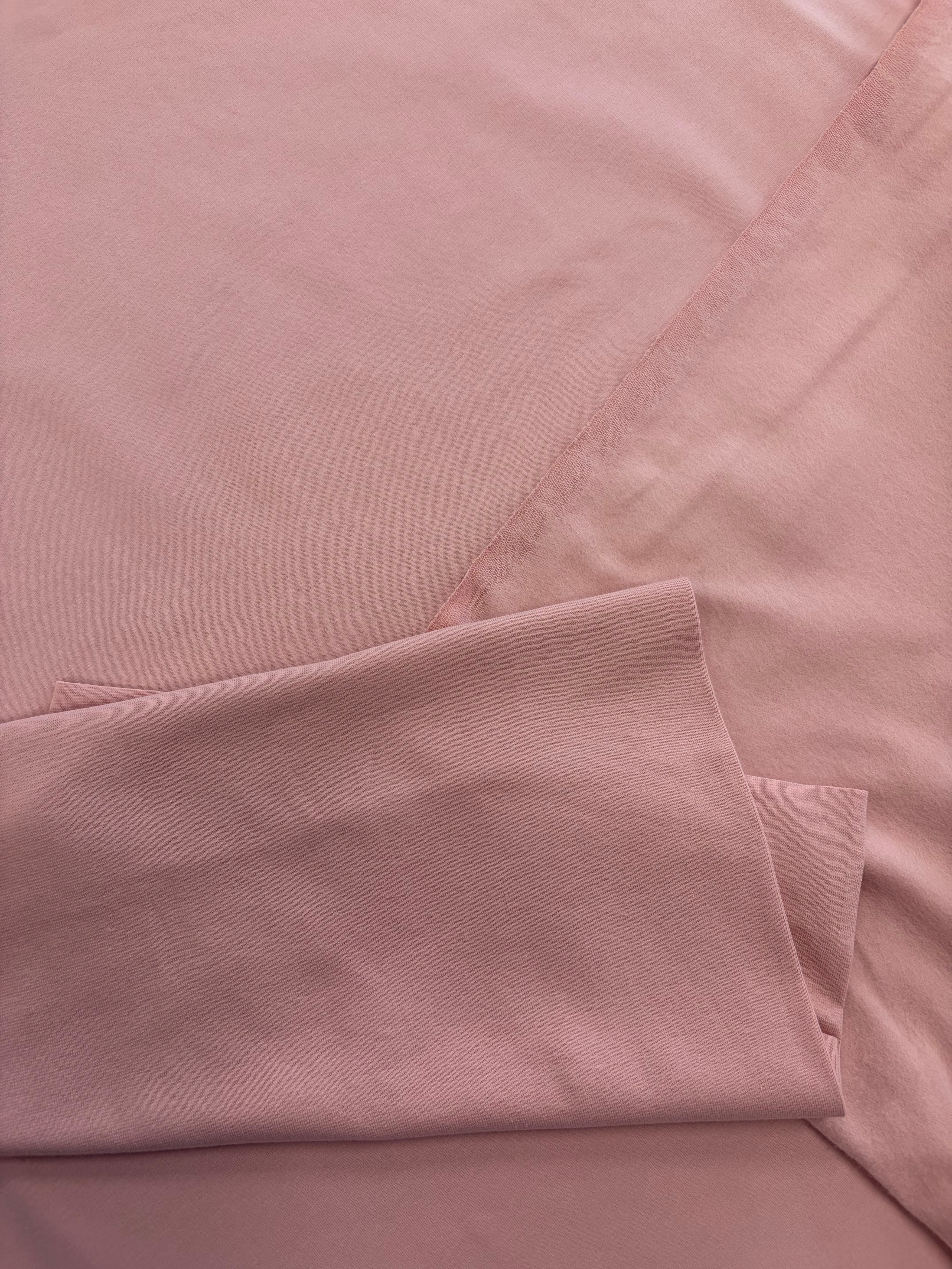 Coupon stof katoen sweat zacht roze + boordstof