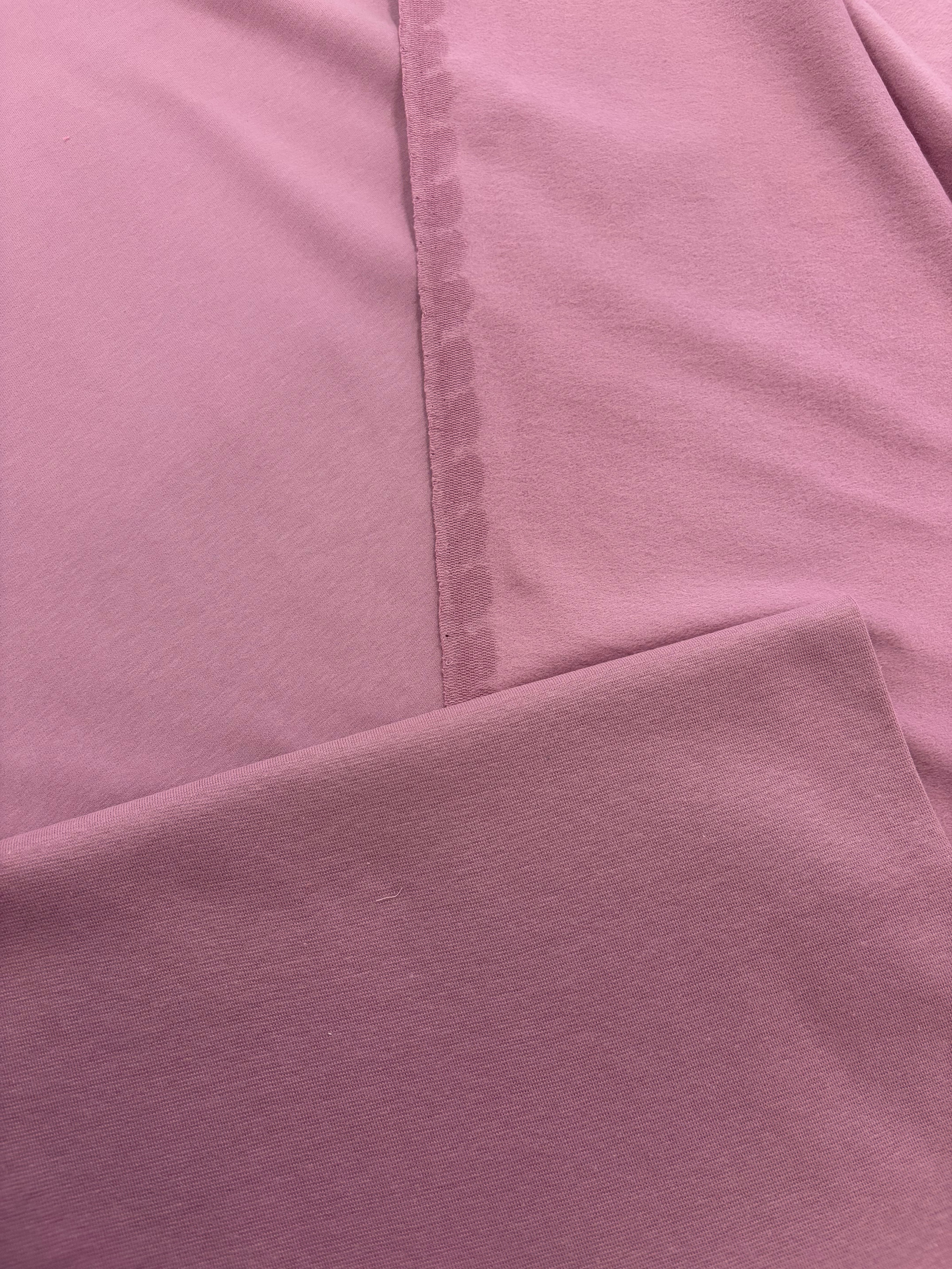 Coupon stof katoen sweat oud roze/mauve + boordstof