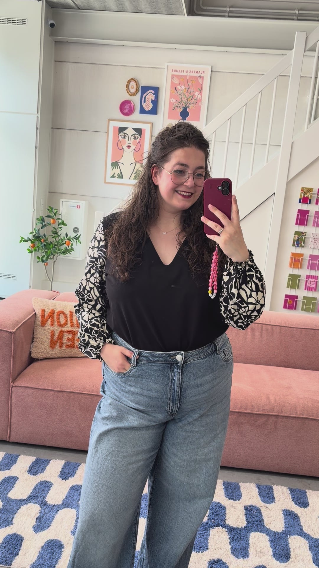 Top Vicky | Zwart bloemen
