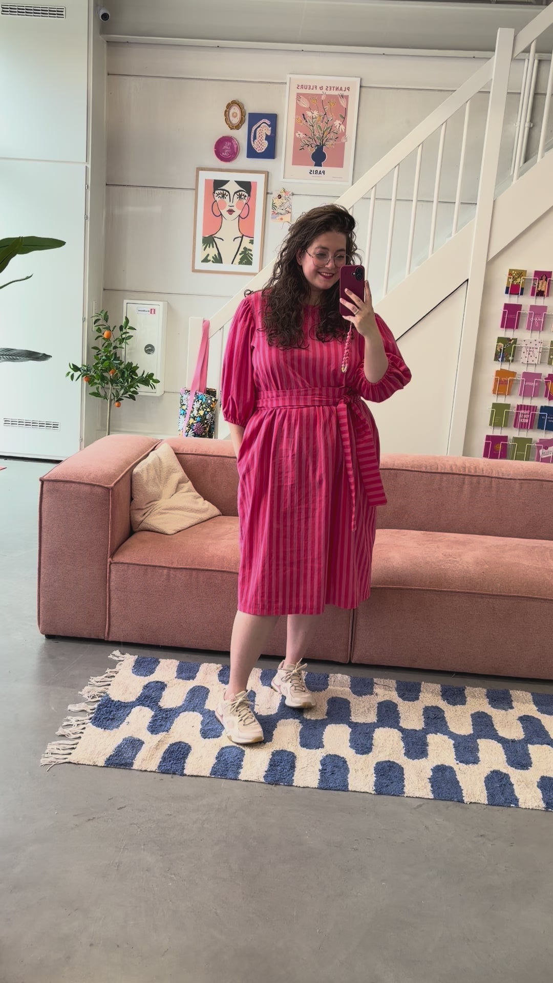 Jurk Fleur | Rood/roze streep